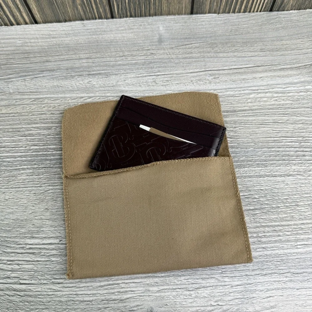 Burberry Sandon TB Monogram Calf Leather Card Holder Burgundy NWT Dust Bag